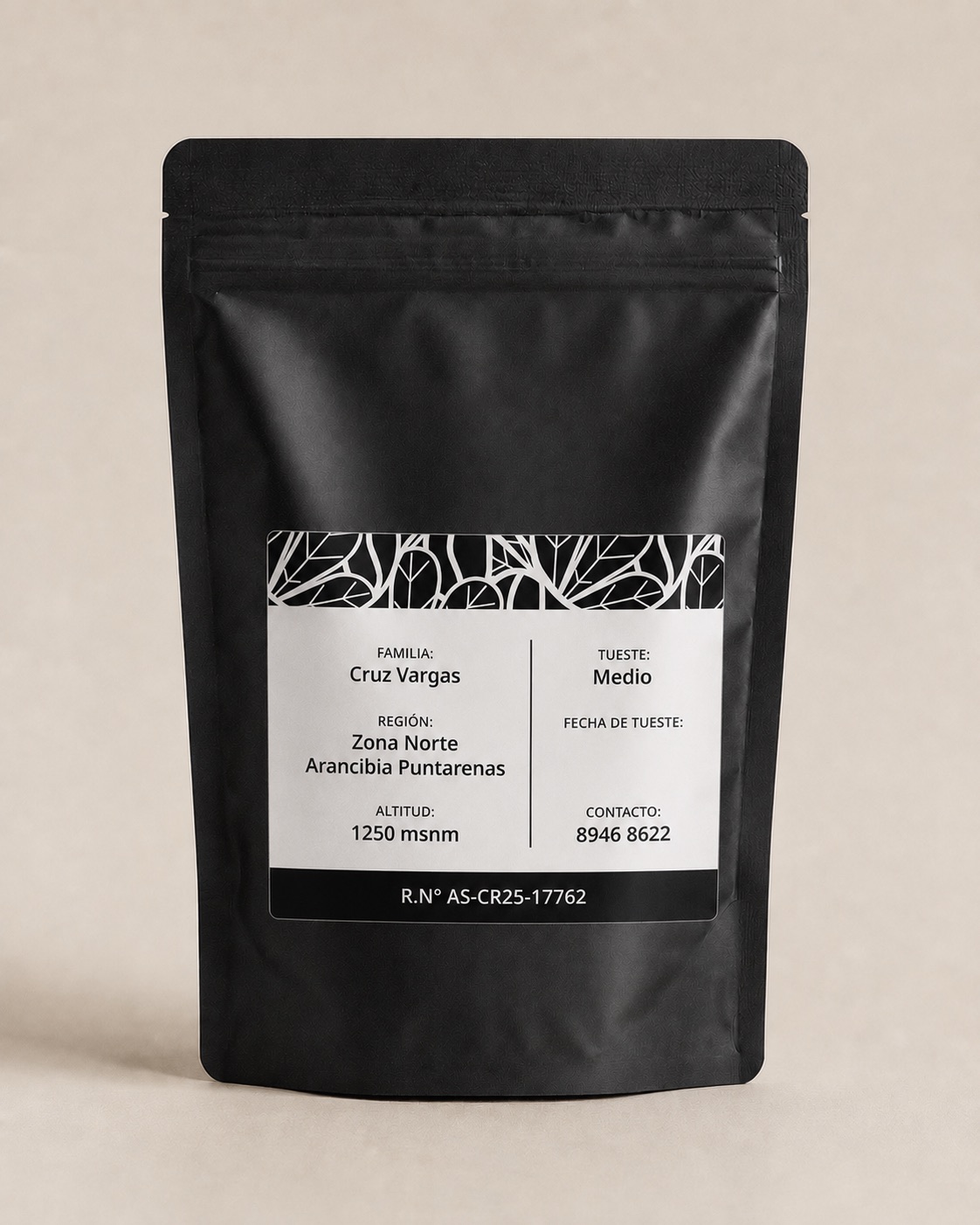 Respaldo de la bolsa de café Yarumo, con el detalle de la etiqueta